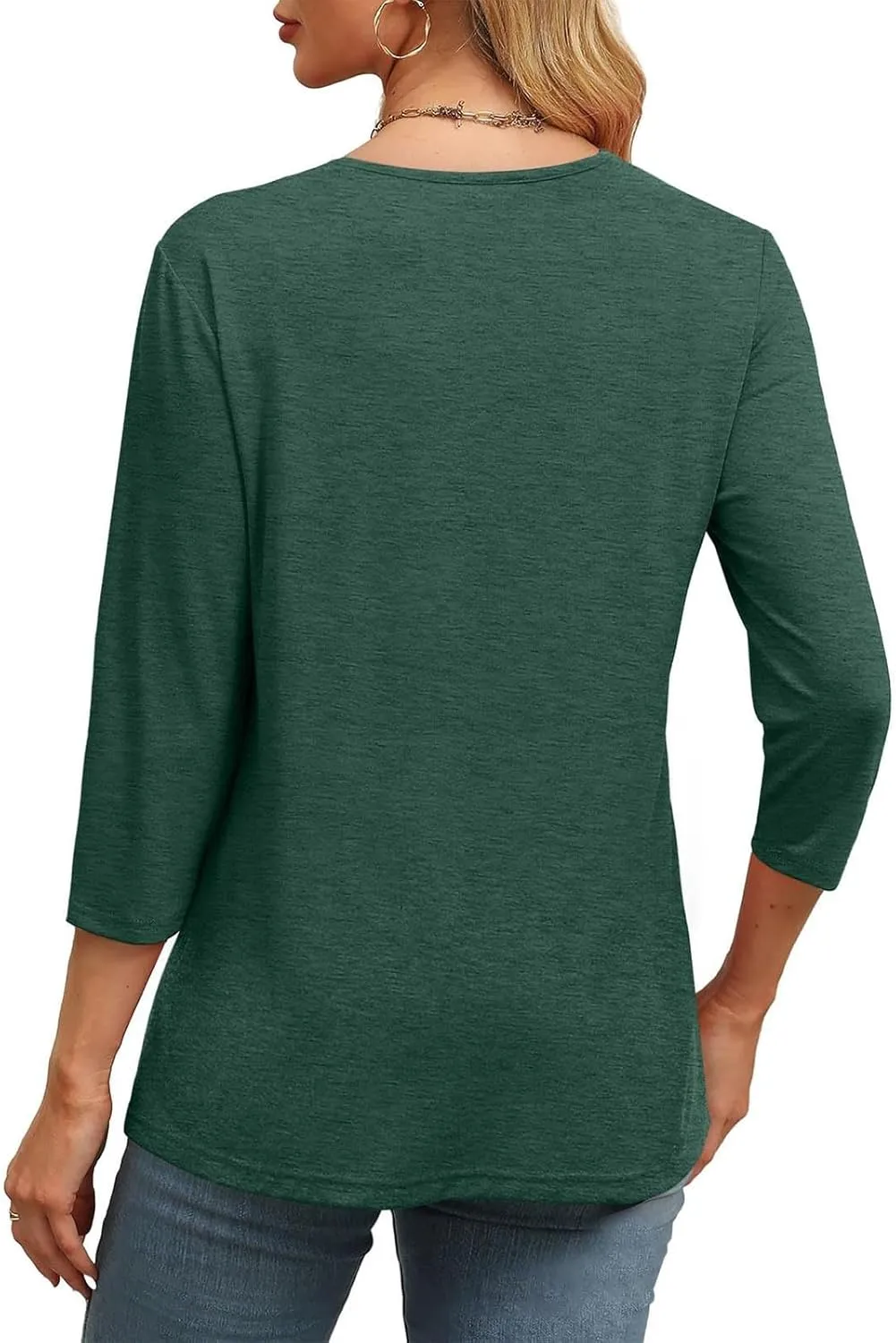 Women Summer 3/4 Sleeve Basic T-Shirts V-Neck Soft Comfy Tunic Tops Dressy Casual Loose Fit Tee Blouse for Going Out