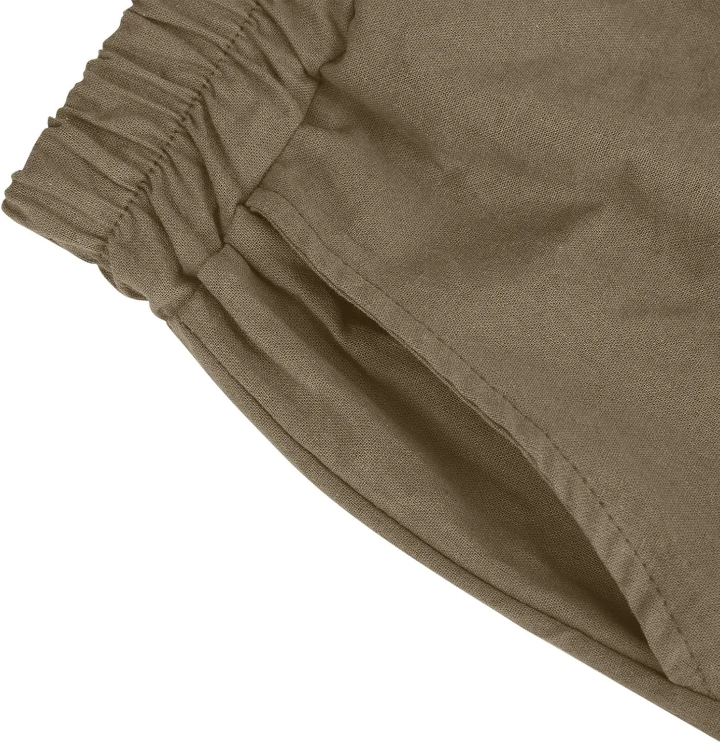 Women Summer Cotton Linen Bermuda Shorts Elastic Waist Wide Leg Shorts Loose Knee Length Shorts Casual Beach Shorts