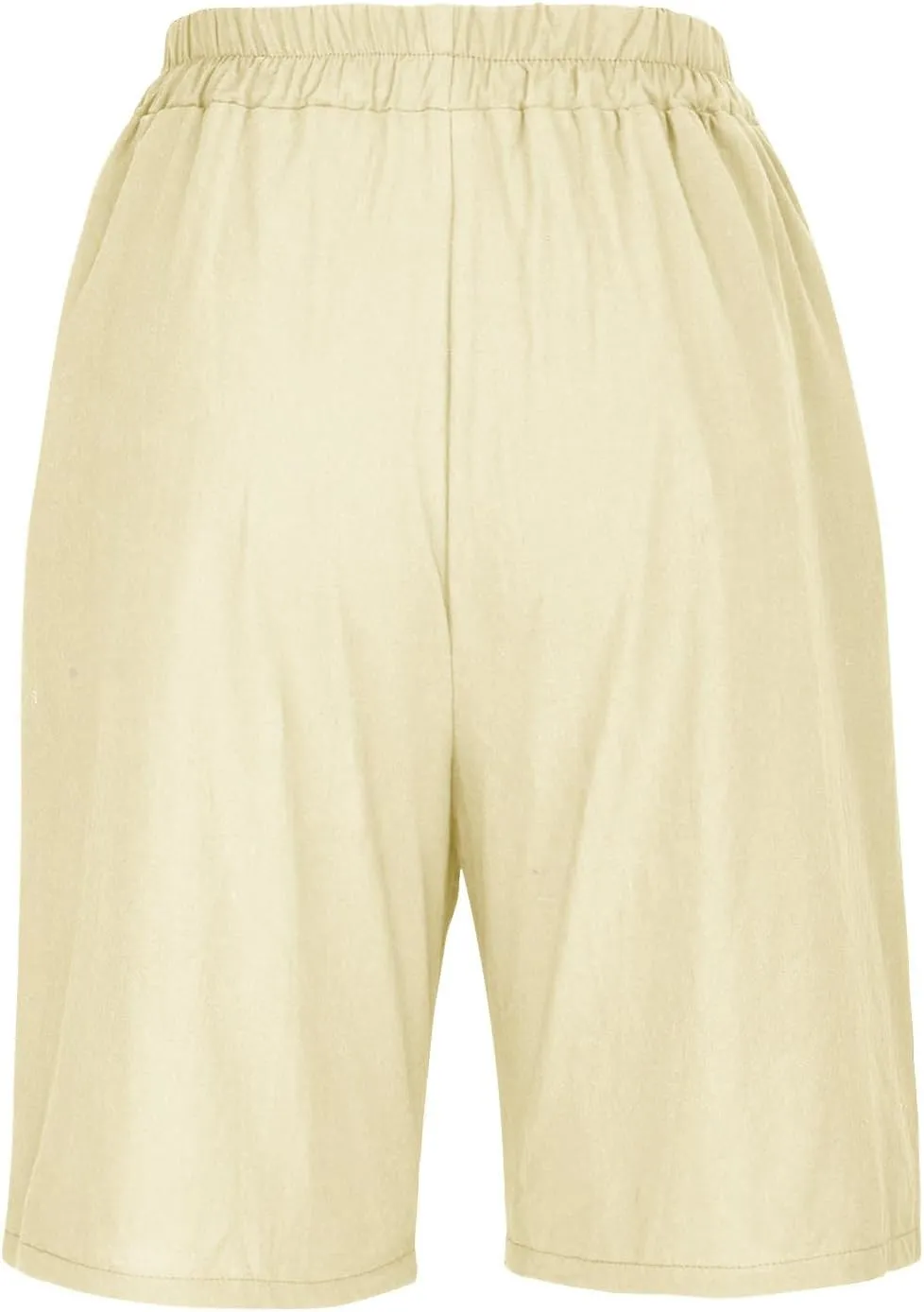 Women Summer Cotton Linen Bermuda Shorts Elastic Waist Wide Leg Shorts Loose Knee Length Shorts Casual Beach Shorts