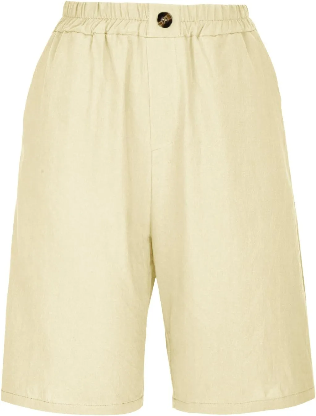 Women Summer Cotton Linen Bermuda Shorts Elastic Waist Wide Leg Shorts Loose Knee Length Shorts Casual Beach Shorts