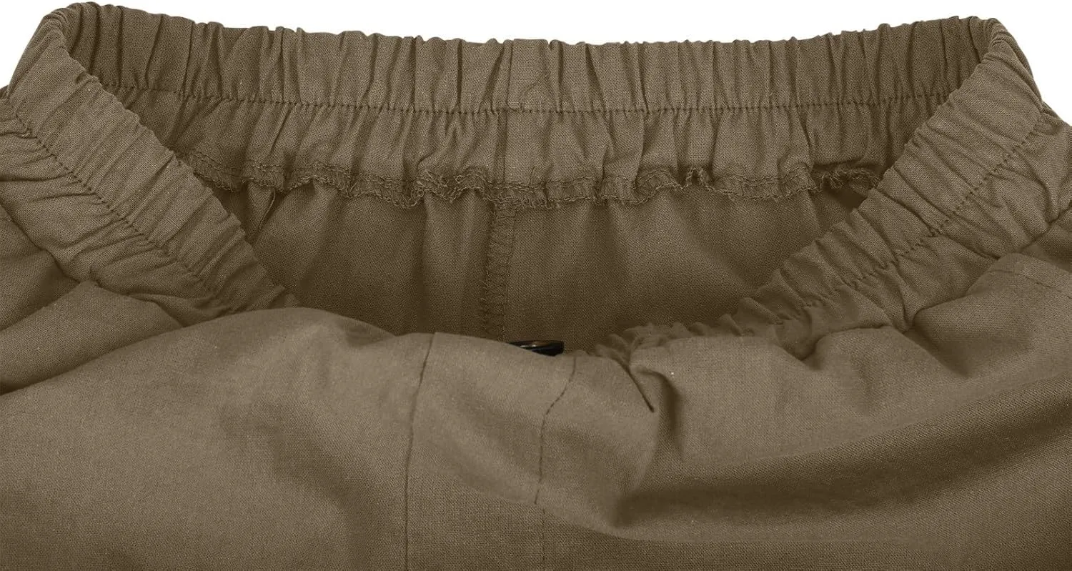 Women Summer Cotton Linen Bermuda Shorts Elastic Waist Wide Leg Shorts Loose Knee Length Shorts Casual Beach Shorts