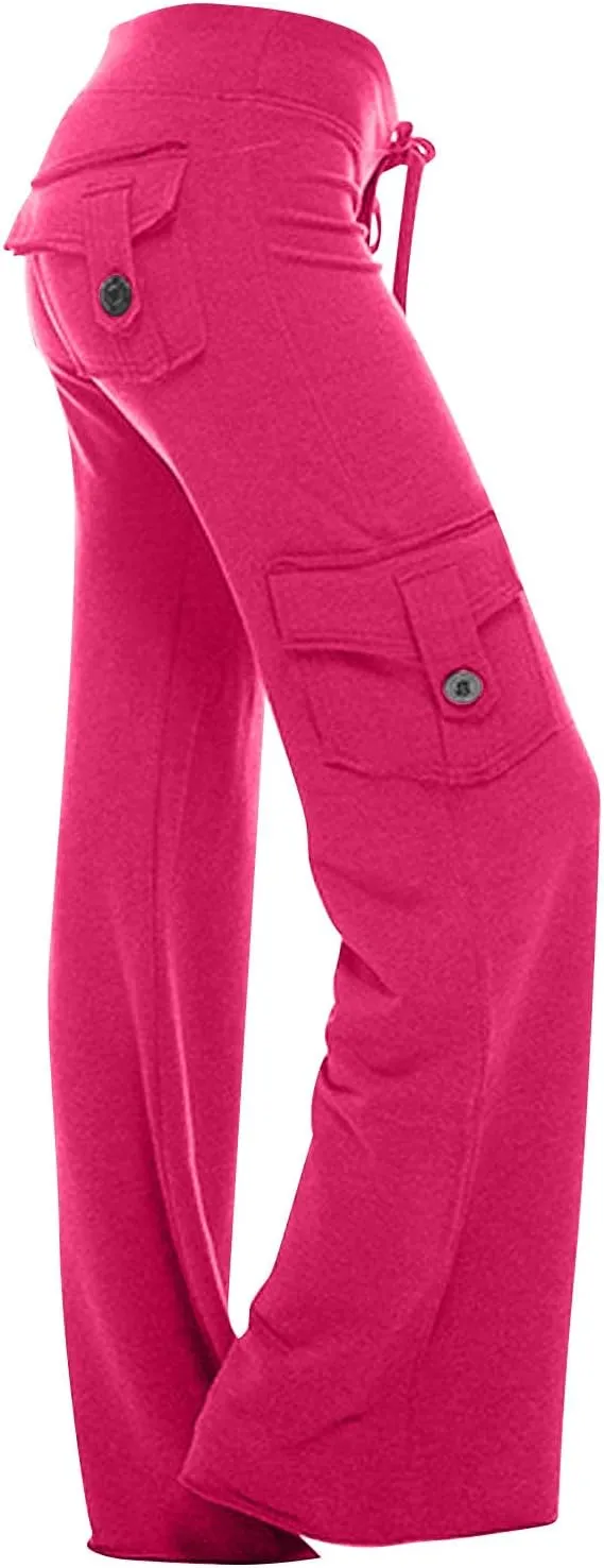 Women Wide Leg Pants High Waist Stretch Flare Leggings Workout Cargo Sweatpants Soft Drawstring Athletic Pants