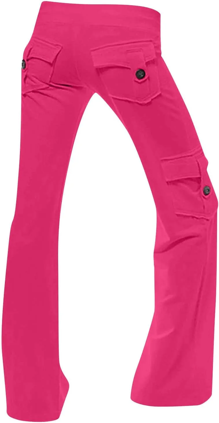 Women Wide Leg Pants High Waist Stretch Flare Leggings Workout Cargo Sweatpants Soft Drawstring Athletic Pants