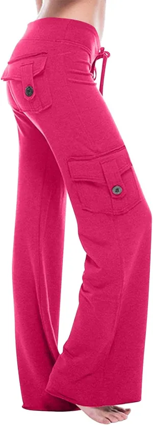 Women Wide Leg Pants High Waist Stretch Flare Leggings Workout Cargo Sweatpants Soft Drawstring Athletic Pants