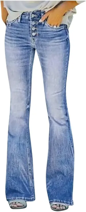 Womens Bell Bottom Pants Low Rise Slim Jeans Stretch Wide Leg Jeans Ripped Skinny Flared Jean Bootcut Jeans