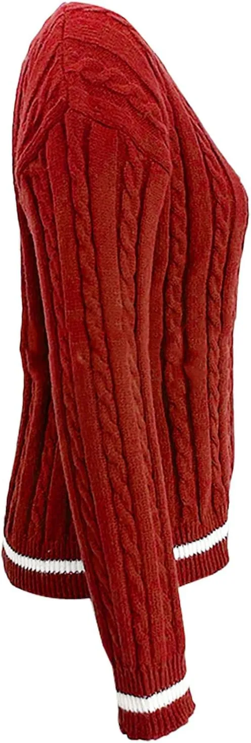 Women's Cable Knit Sweater 2024 Long Sleeve V Neck Casual Tops Color Block Pullover Shirts Fashion Winter Outfits