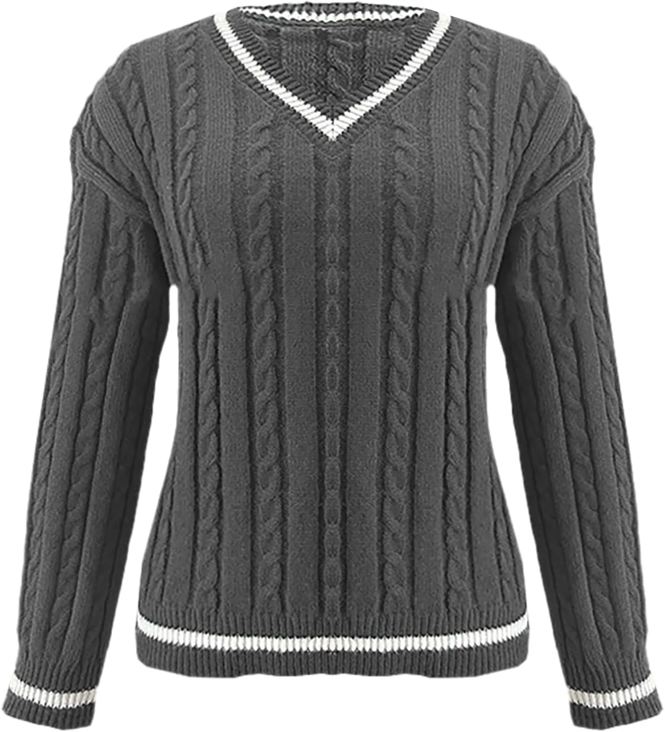 Women's Cable Knit Sweater 2024 Long Sleeve V Neck Casual Tops Color Block Pullover Shirts Fashion Winter Outfits