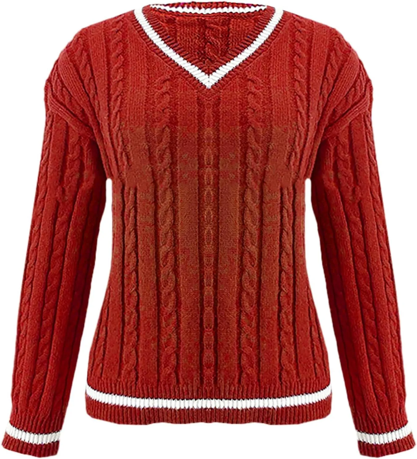 Women's Cable Knit Sweater 2024 Long Sleeve V Neck Casual Tops Color Block Pullover Shirts Fashion Winter Outfits