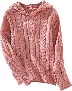 Women's Cable Knit Sweater Knitted Hoodies Sweatshirt Loose Fit Button Pullover Tops Casual Long Sleeve Outfits