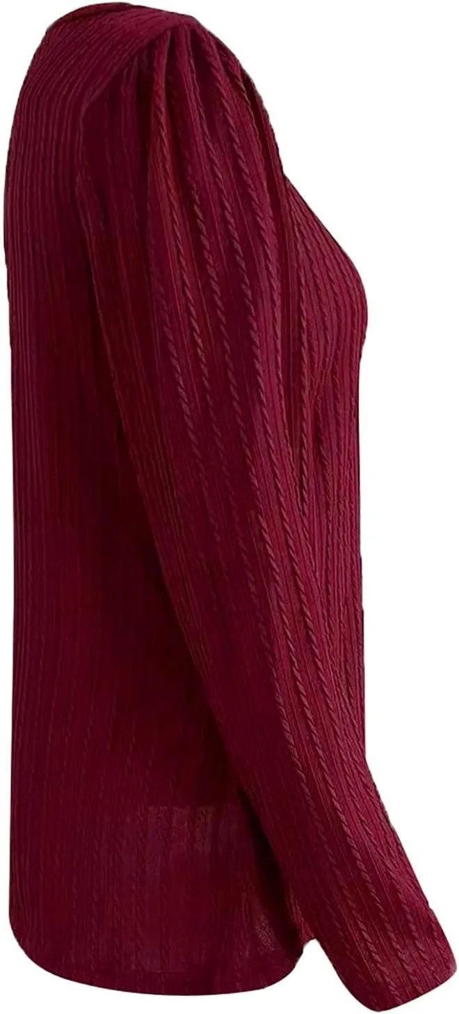 Women's Cable Knit Sweaters Long Sleeve V Neck Blouse Trendy 2024 Solid Color Sweater Tops Ladies Fall Daily Tops