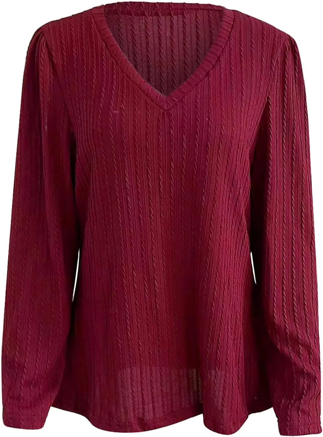 Women's Cable Knit Sweaters Long Sleeve V Neck Blouse Trendy 2024 Solid Color Sweater Tops Ladies Fall Daily Tops