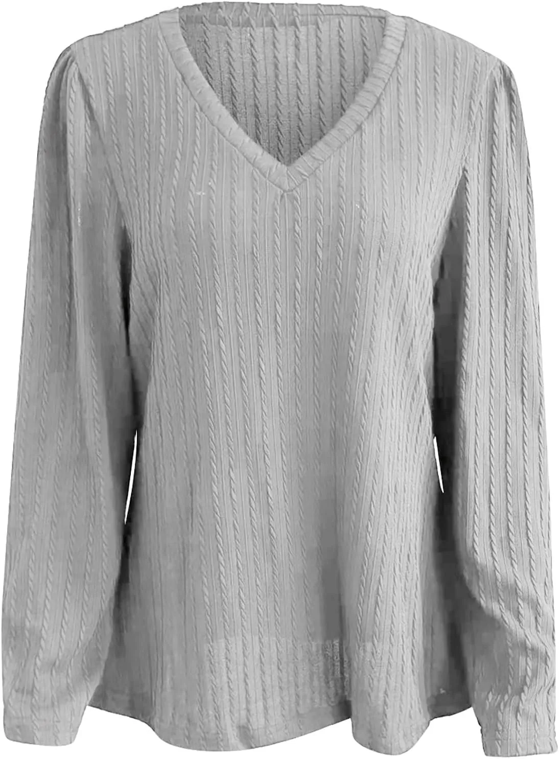 Women's Cable Knit Sweaters Long Sleeve V Neck Blouse Trendy 2024 Solid Color Sweater Tops Ladies Fall Daily Tops