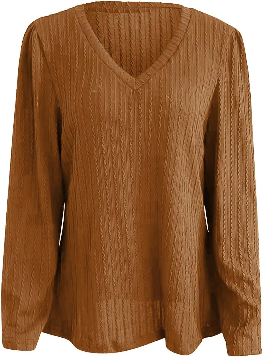Women's Cable Knit Sweaters Long Sleeve V Neck Blouse Trendy 2024 Solid Color Sweater Tops Ladies Fall Daily Tops