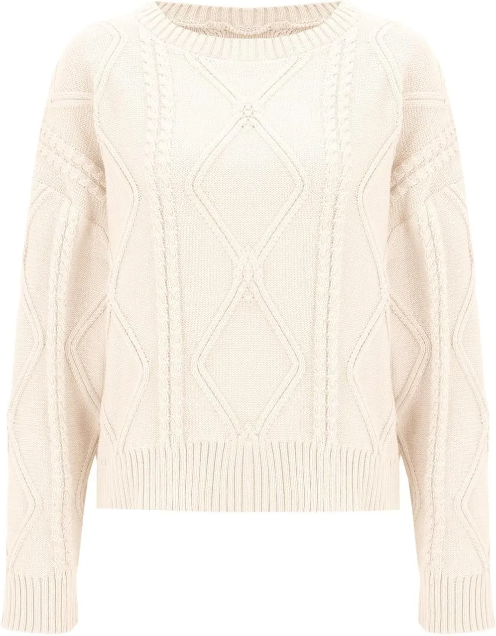 Womens Cable Knitted Sweater Long Sleeve Crew Neck Casual Fall Shirts Loose Fit Solid Color Pullover Sweaters Tops