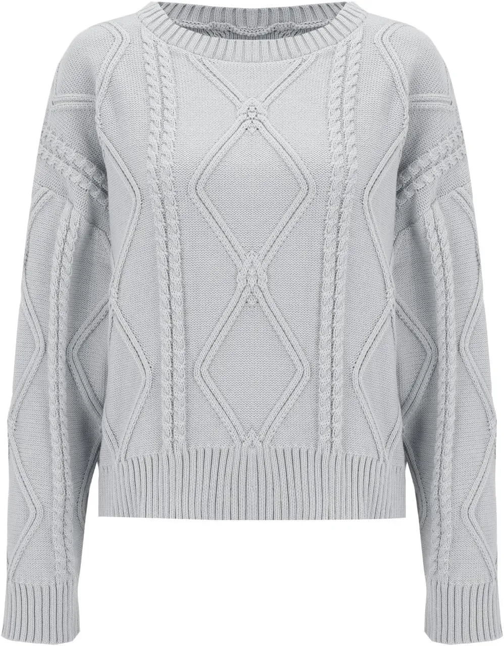 Womens Cable Knitted Sweater Long Sleeve Crew Neck Casual Fall Shirts Loose Fit Solid Color Pullover Sweaters Tops