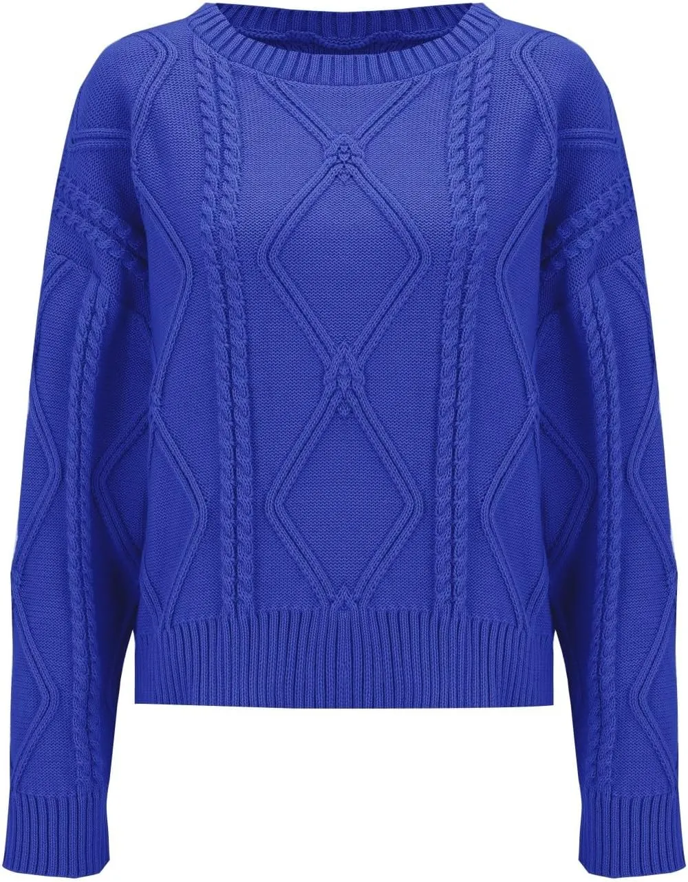Womens Cable Knitted Sweater Long Sleeve Crew Neck Casual Fall Shirts Loose Fit Solid Color Pullover Sweaters Tops