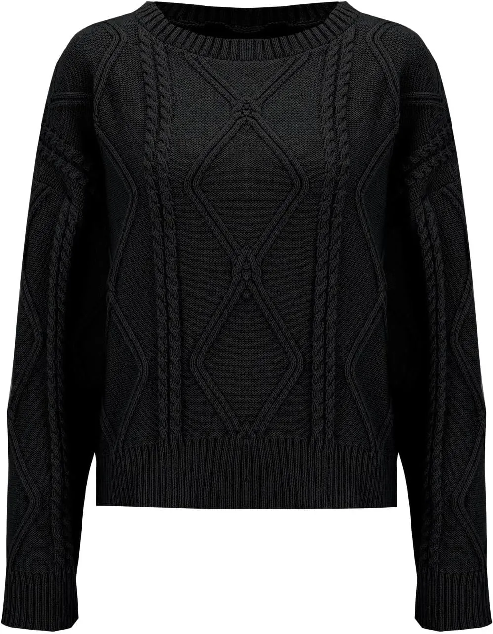 Womens Cable Knitted Sweater Long Sleeve Crew Neck Casual Fall Shirts Loose Fit Solid Color Pullover Sweaters Tops
