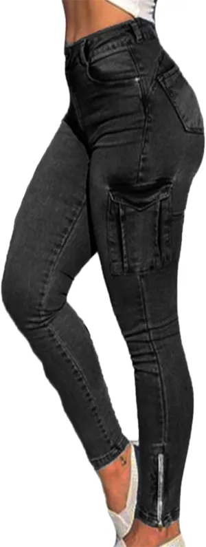 Women's Cargo Pants Casual High Waisted Skinny Stretch Trousers Pants with Pockets