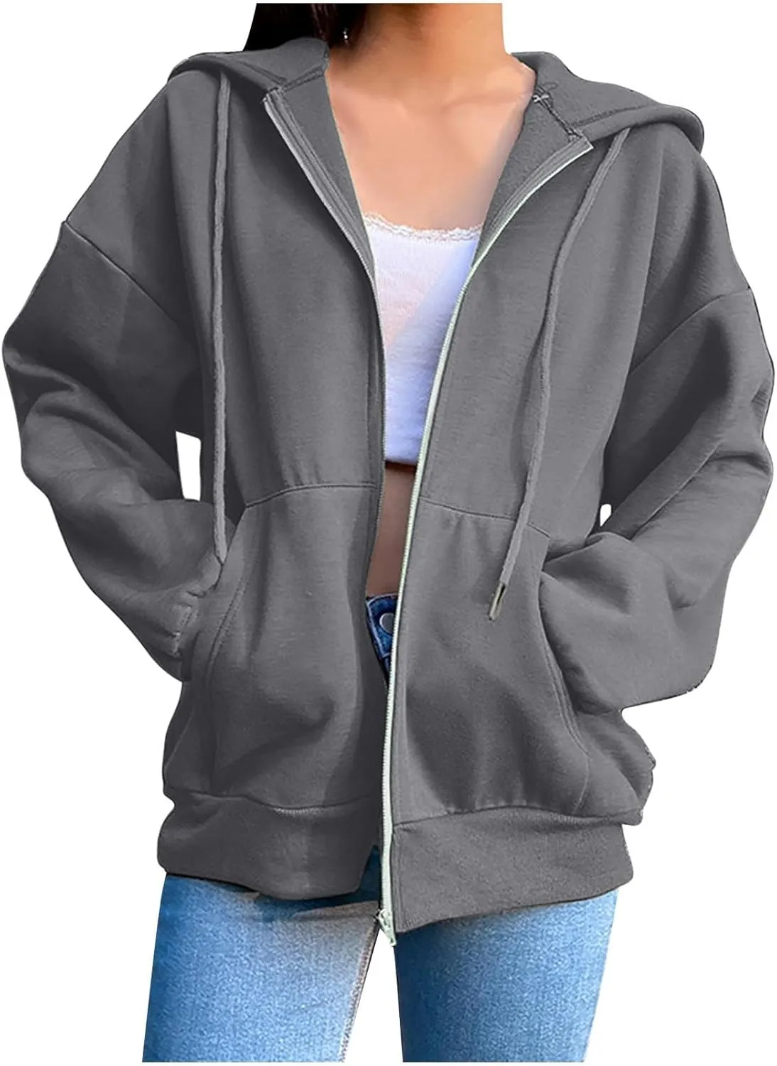 Women's Casual Hoodies Long Sleeve Hooded Zipper Solid Color Coat Casual Warm Outwear Women's Casual Hoodies Long