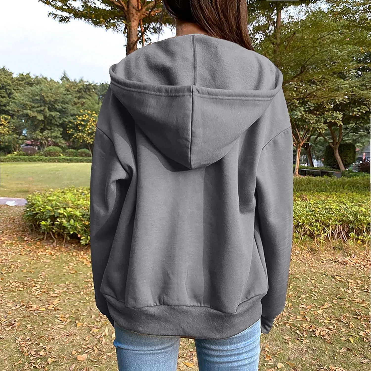 Women's Casual Hoodies Long Sleeve Hooded Zipper Solid Color Coat Casual Warm Outwear Women's Casual Hoodies Long