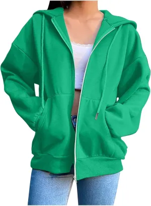 Women's Casual Hoodies Long Sleeve Hooded Zipper Solid Color Coat Casual Warm Outwear Women's Casual Hoodies Long