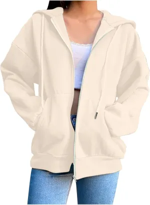 Women's Casual Hoodies Long Sleeve Hooded Zipper Solid Color Coat Casual Warm Outwear Women's Casual Hoodies Long