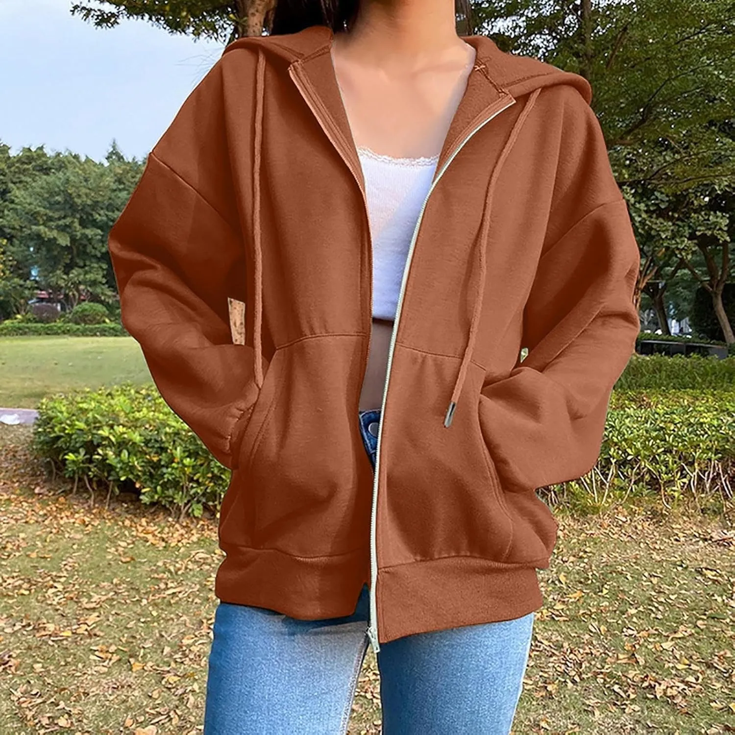 Women's Casual Hoodies Long Sleeve Hooded Zipper Solid Color Coat Casual Warm Outwear Women's Casual Hoodies Long