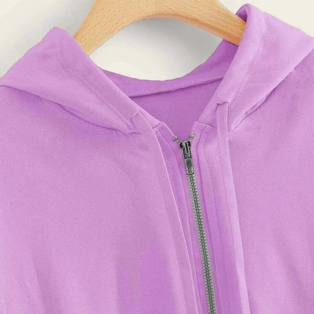Women's Casual Hoodies Long Sleeve Hooded Zipper Solid Color Coat Casual Warm Outwear Women's Casual Hoodies Long
