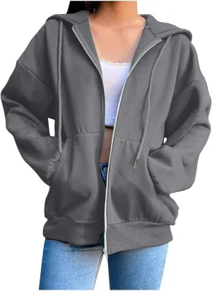 Women's Casual Hoodies Long Sleeve Hooded Zipper Solid Color Coat Casual Warm Outwear Women's Casual Hoodies Long
