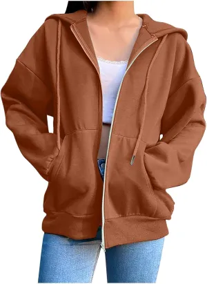 Women's Casual Hoodies Long Sleeve Hooded Zipper Solid Color Coat Casual Warm Outwear Women's Casual Hoodies Long