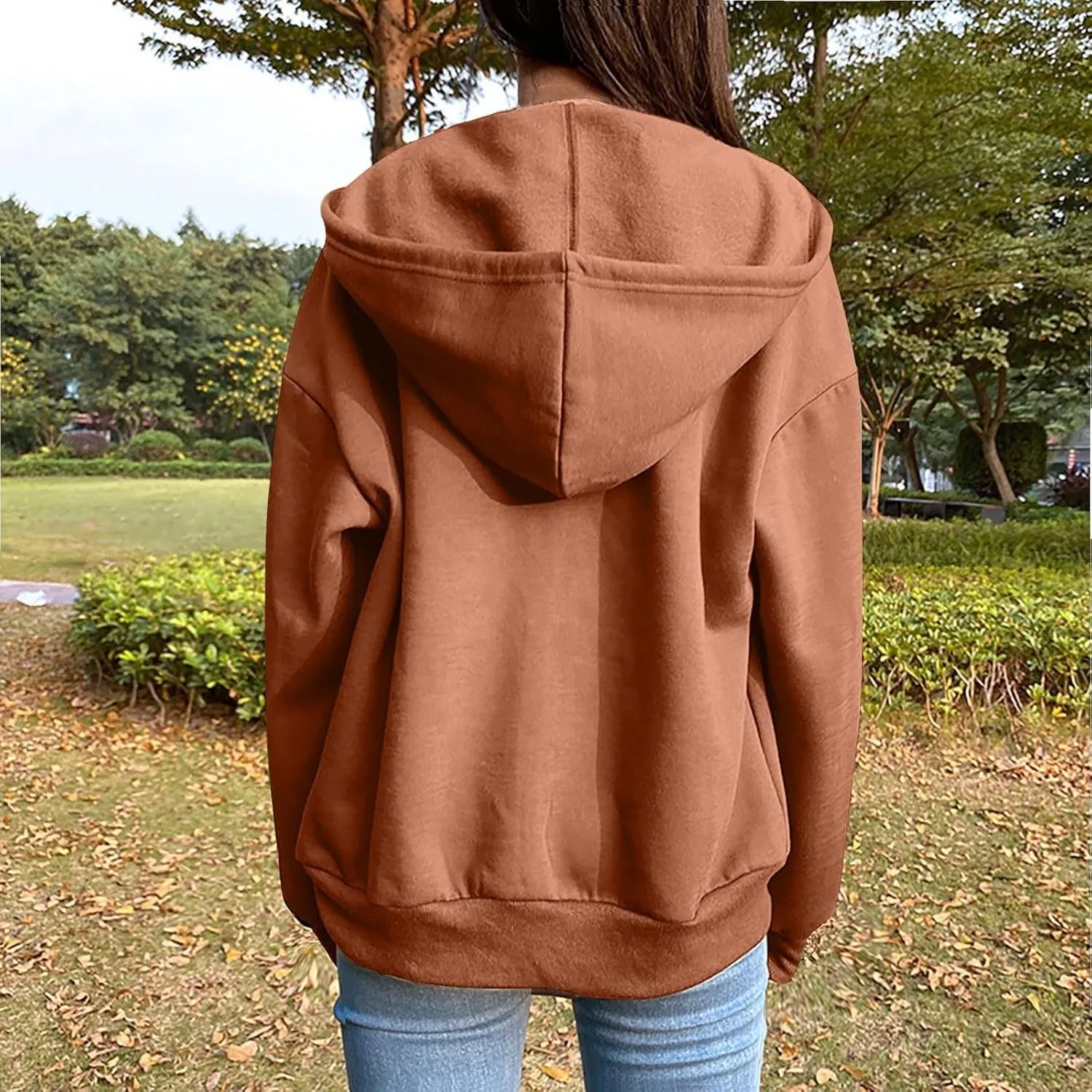 Women's Casual Hoodies Long Sleeve Hooded Zipper Solid Color Coat Casual Warm Outwear Women's Casual Hoodies Long