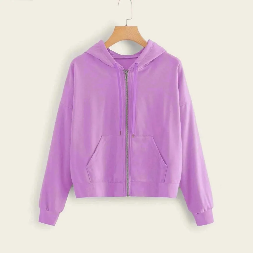 Women's Casual Hoodies Long Sleeve Hooded Zipper Solid Color Coat Casual Warm Outwear Women's Casual Hoodies Long