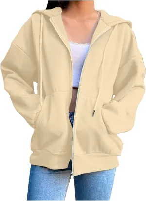 Women's Casual Hoodies Long Sleeve Hooded Zipper Solid Color Coat Casual Warm Outwear Women's Casual Hoodies Long