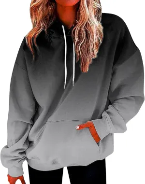 Women's Casual Hoodies Long Sleeve Pullover Hooded Sweatshirt Oversized Loose Lightweight Tie Dye Drawstring Sweaters Pocket