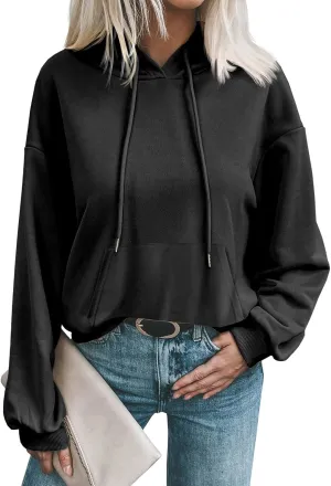 Women's Casual Hoodies Long Sleeve Solid Lightweight Pullover Tops Loose Comfy Sweatshirt with Pocket