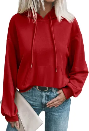 Women's Casual Hoodies Long Sleeve Solid Lightweight Pullover Tops Loose Comfy Sweatshirt with Pocket