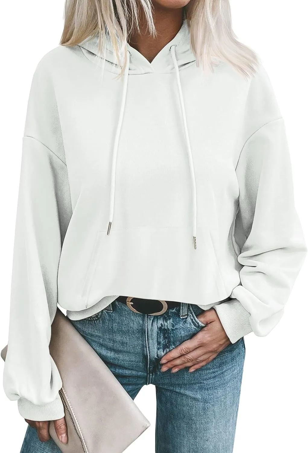 Women's Casual Hoodies Long Sleeve Solid Lightweight Pullover Tops Loose Comfy Sweatshirt with Pocket