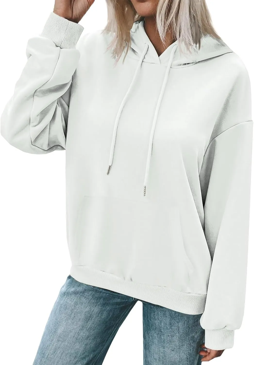 Women's Casual Hoodies Long Sleeve Solid Lightweight Pullover Tops Loose Comfy Sweatshirt with Pocket