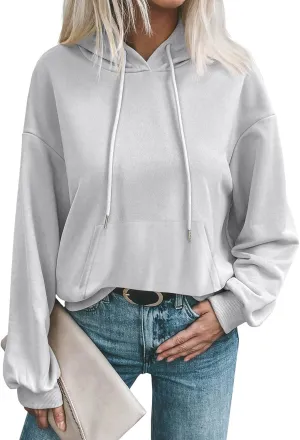 Women's Casual Hoodies Long Sleeve Solid Lightweight Pullover Tops Loose Comfy Sweatshirt with Pocket