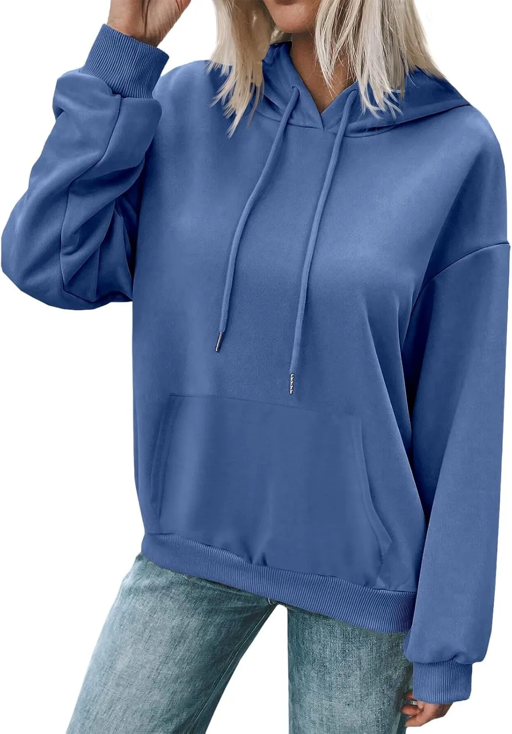 Women's Casual Hoodies Long Sleeve Solid Lightweight Pullover Tops Loose Comfy Sweatshirt with Pocket