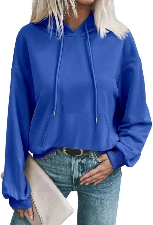 Women's Casual Hoodies Long Sleeve Solid Lightweight Pullover Tops Loose Comfy Sweatshirt with Pocket