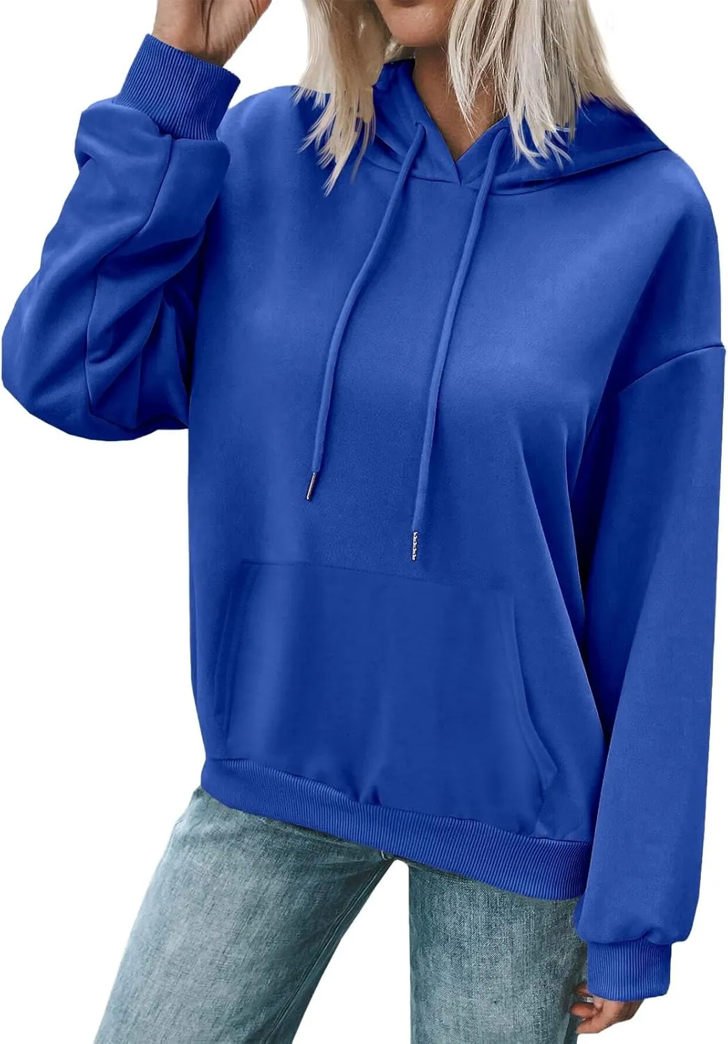 Women's Casual Hoodies Long Sleeve Solid Lightweight Pullover Tops Loose Comfy Sweatshirt with Pocket
