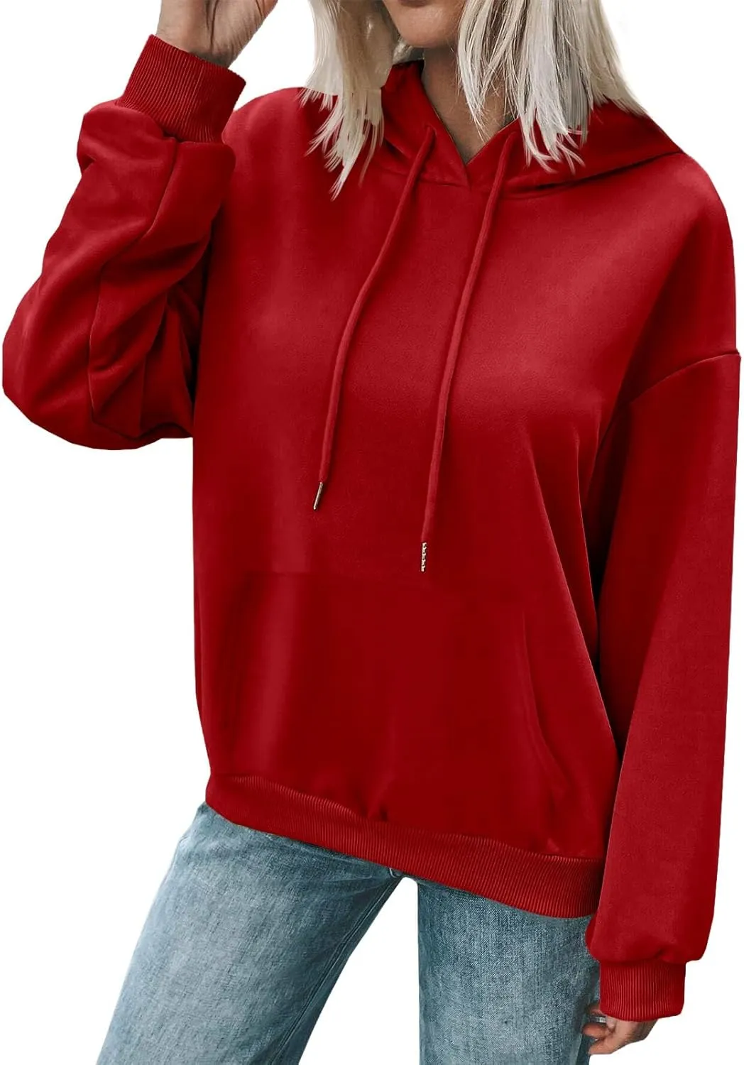 Women's Casual Hoodies Long Sleeve Solid Lightweight Pullover Tops Loose Comfy Sweatshirt with Pocket