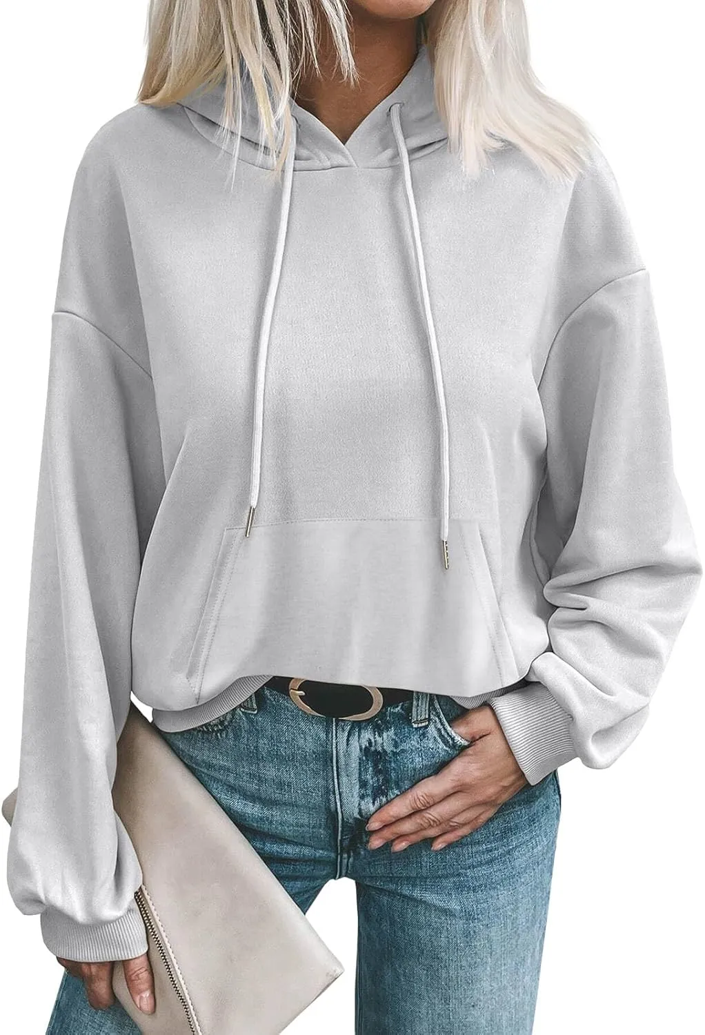 Women's Casual Hoodies Long Sleeve Solid Lightweight Pullover Tops Loose Comfy Sweatshirt with Pocket