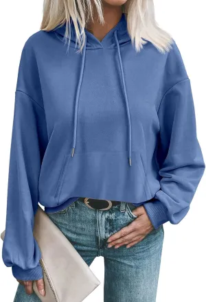 Women's Casual Hoodies Long Sleeve Solid Lightweight Pullover Tops Loose Comfy Sweatshirt with Pocket
