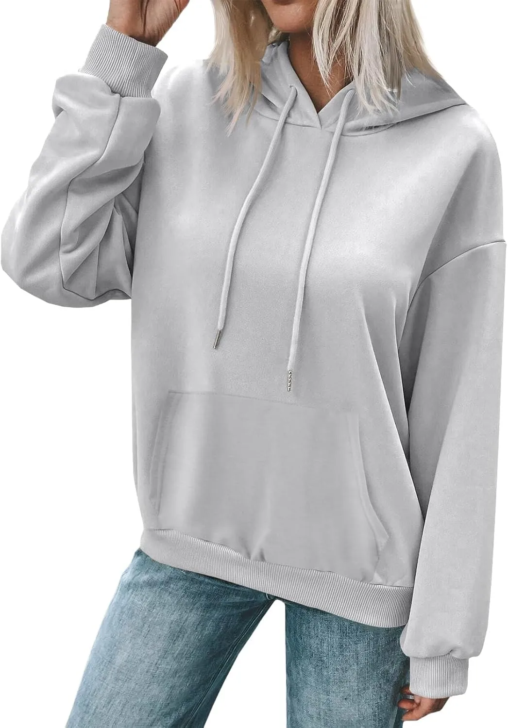 Women's Casual Hoodies Long Sleeve Solid Lightweight Pullover Tops Loose Comfy Sweatshirt with Pocket