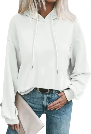 Women's Casual Hoodies Long Sleeve Solid Lightweight Pullover Tops Loose Comfy Sweatshirt with Pocket