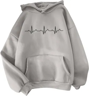 Women's Casual Hoodies Long Sleeve Women'S Heartbeat Pattern Printed Hoodie Hoodie Drawstring Loose Available in