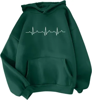Women's Casual Hoodies Long Sleeve Women'S Heartbeat Pattern Printed Hoodie Hoodie Drawstring Loose Available in