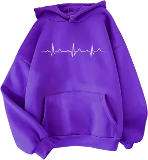 Women's Casual Hoodies Long Sleeve Women'S Heartbeat Pattern Printed Hoodie Hoodie Drawstring Loose Available in